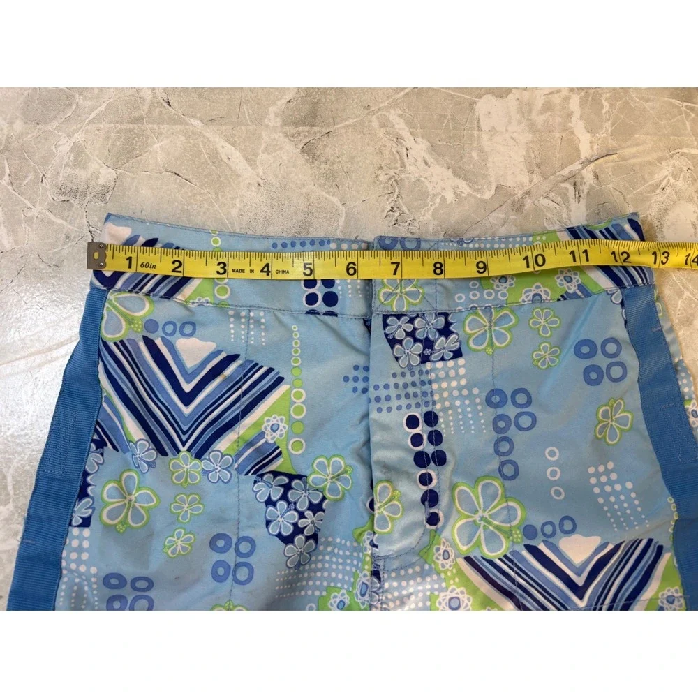 Y2K Energy Zone Girls Blue Floral Geometric‎ Board Shorts Swim Trunks Size 8